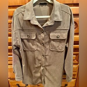 Akaiv Women’s Tan Corduroy Shirt with Button-Up Front